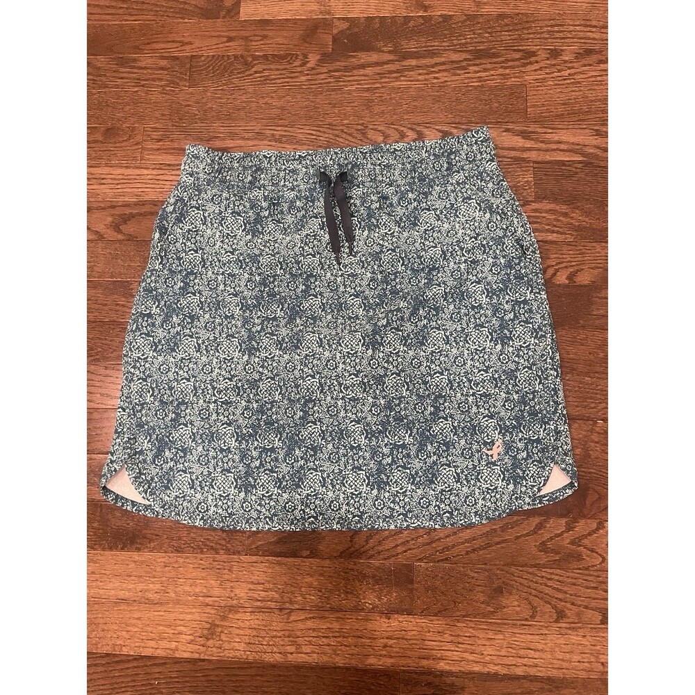 Earth Yoga Mini Skort Blue Patterned Skirt Shorts Sz L Drawstring Komen Tennis